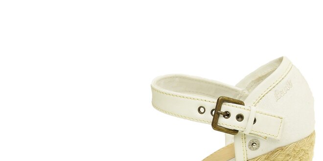 Dámske biele sandále Levis na jutovej platforme
