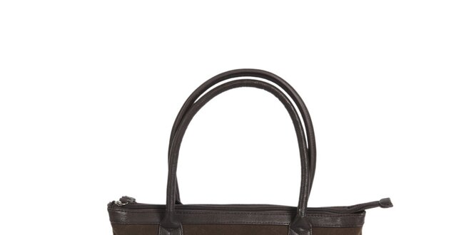 Dámska hnedá kabelka s kožúškovým lemom Roccobarocco