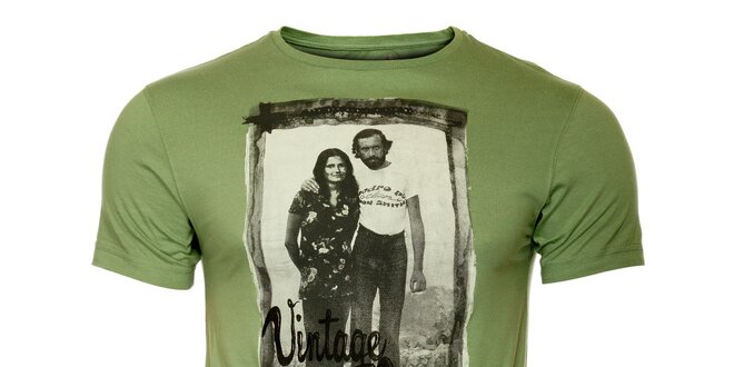 Pánske zelené tričko s vintage potlačou ZU elements