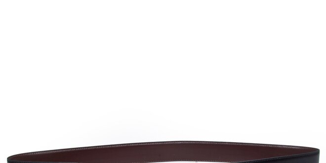 Pánsky obojstranný čierny kožený opasok so striebornou sponou Calvin Klein