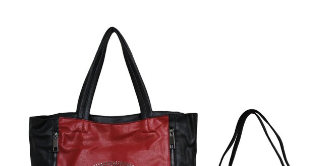 Dámska černo-červená kabelka s mierovým symbolom a malou taštičkou London Fashion