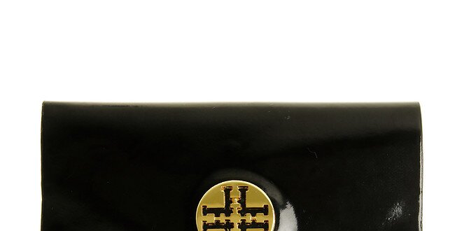 Dámske čierne lakované púzdro na dokumenty so zlatým logom Hope