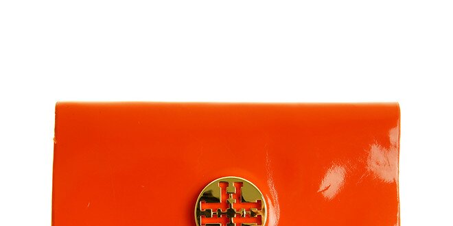 Dámske oranžové lakované púzdro na dokumenty so zlatým logom Hope