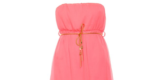 Dámske neonovo ružové šaty so zlatým páskom Liza Too
