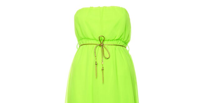 Dámske neonovo zelené šaty so zlatým páskom Liza Too
