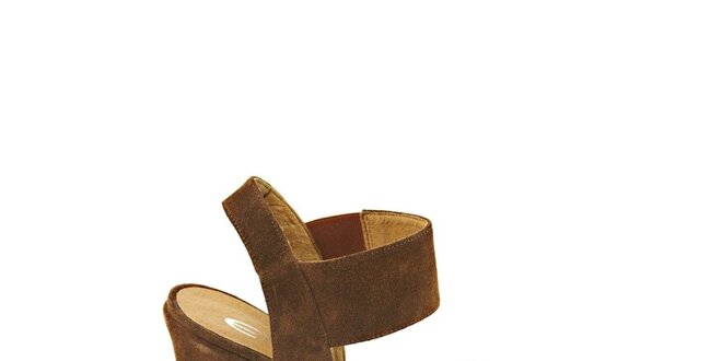 Dámske orieškovo hnedé semišové sandálky na platforme Eye