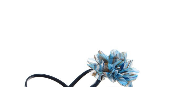 Dámske tmavo modré sandálky s azúrovou látkovou kvetinou Favolla
