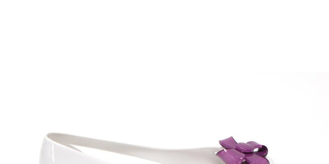 Dámske biele baleríny s fialovou mašľou Favolla