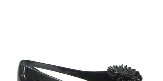 Dámske čierne perforované baleríny so slnečnicou Favolla