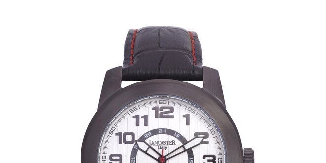 Pánske čierne analógové hodinky s bielym ciferníkom Lancaster