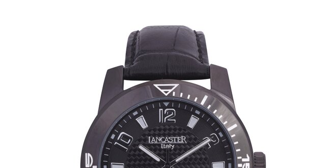 Pánske čierne analógové hodinky so šedými detailmi Lancaster