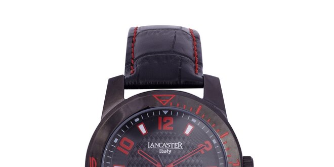 Pánske čierne analógové hodinky s červenými detailmi Lancaster