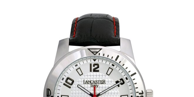 Pánske čierne analógové hodinky so strieborno-bielym ciferníkom Lancaster