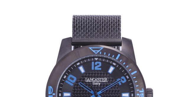 Pánske čierne analógové hodinky s modrými detailmi Lancaster