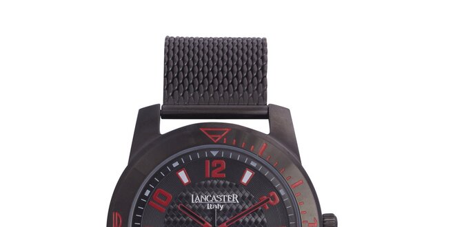 Pánske čierne analógové hodinky s červenými detaily Lancaster