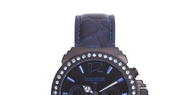 Dámske čierno-modré analógové hodinky so Swarowski kamienkami Lancaster