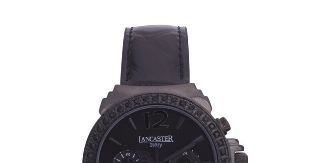 Dámske čierne analógové hodinky so Swarowski kamienkami Lancaster