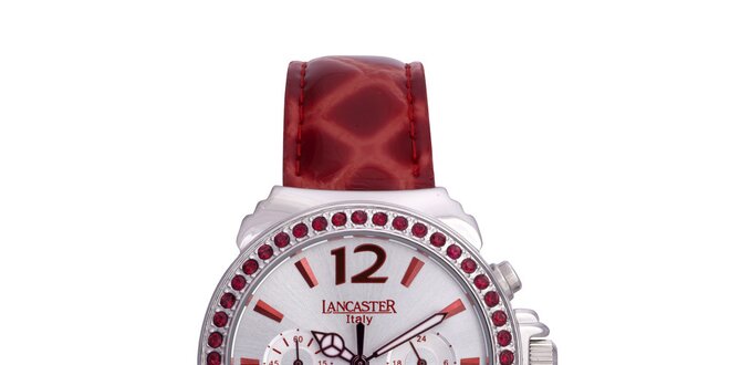 Dámske červeno-strieborné analógové hodinky so Swarowski elementmi Lancaster