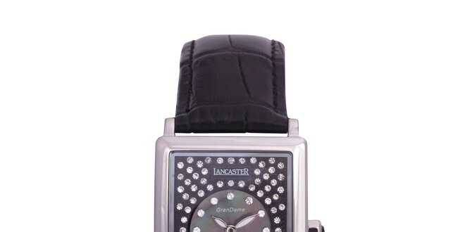 Dámske čierne analógové hodinky s kryštálmi Swarovski Lancaster