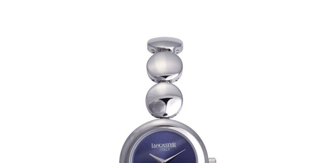 Dámske strieborné hodinky s guľatým modrým ciferníkom Lancaster