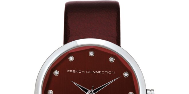 Dámske vínové analógové hodinky French Connection s kryštáľmi