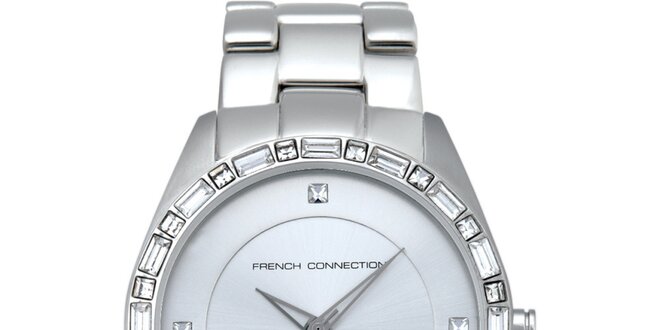 Dámske strieborné analógové hodinky French Connection s kryštáľmi