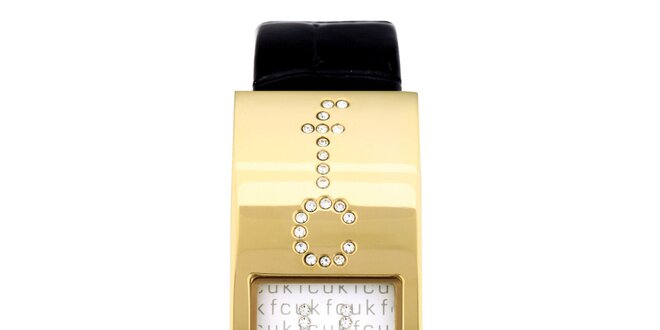 Dámske zlato-čierne analógové hodinky s originálnym ciferníkom French Connection