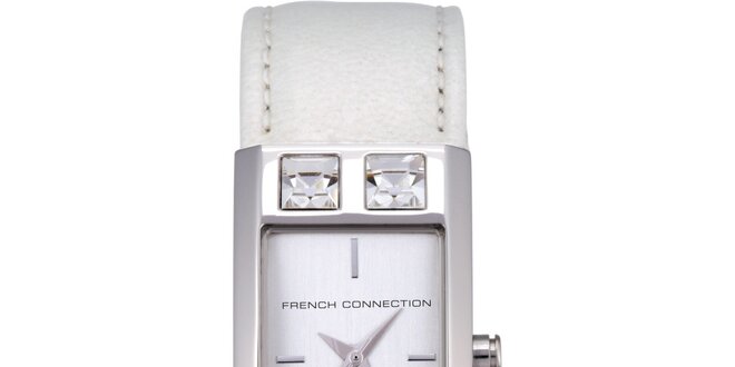 Dámske biele analógové hodinky s kryštáľmi French Connection
