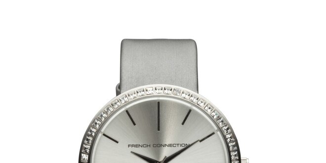 Dámske strieborné analógové hodinky s kryštáľmi French Connection