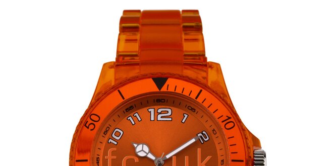 Oranžové analógové hodinky s plastovým remienkom French Connection