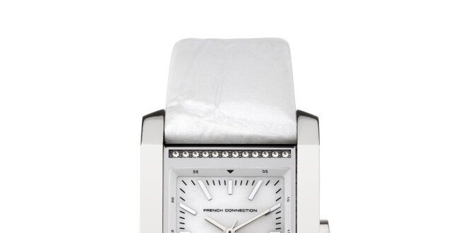 Dámske obdĺžnikové hodinky French Connection s bielym remienkom
