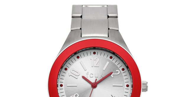 Dámske červeno-strieborné hodinky s kovovým remienkom French Connection