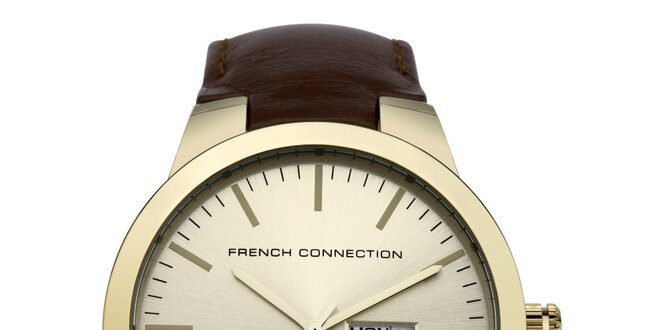 Pánske zlato-hnedé analogové hodinky French Connection