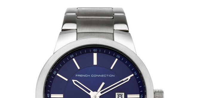Pánske strieborno-modré analogové hodinky French Connection