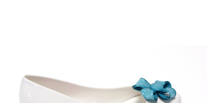 Dievčenské biele balerínky s modrou kvetinou Favolla