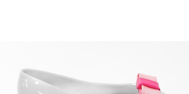 Dievčenské biele balerínky s ružovou mašľou Favolla