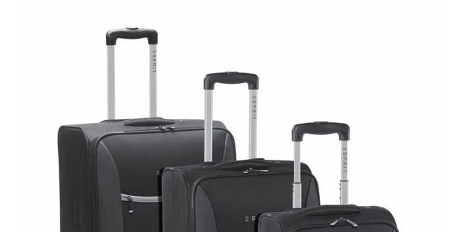 Čierno-šedý set troch kufrov na koliečkach Esprit