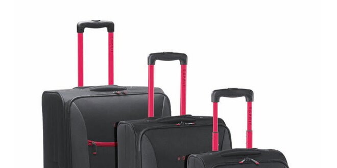 Čierno-ružový set troch kufrov na koliečkach Esprit
