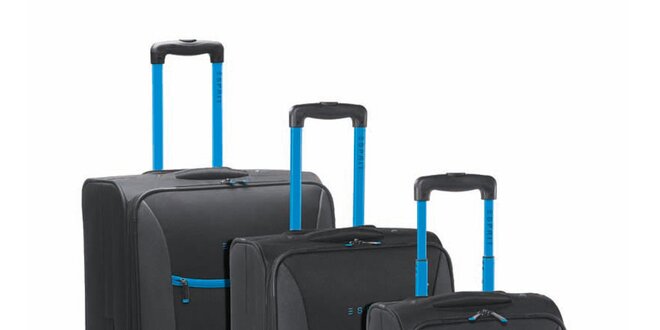 Čierno-tyrkysový set troch kufrov na koliečkach Esprit