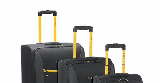 Čierno-žltý set troch kufrov na koliečkach Esprit