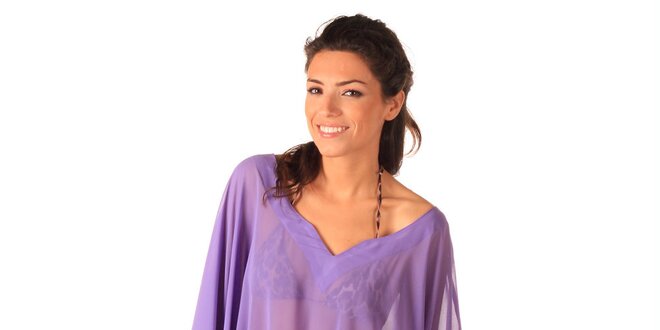 Dámske transparentné šaty vo farbe lila Caniche