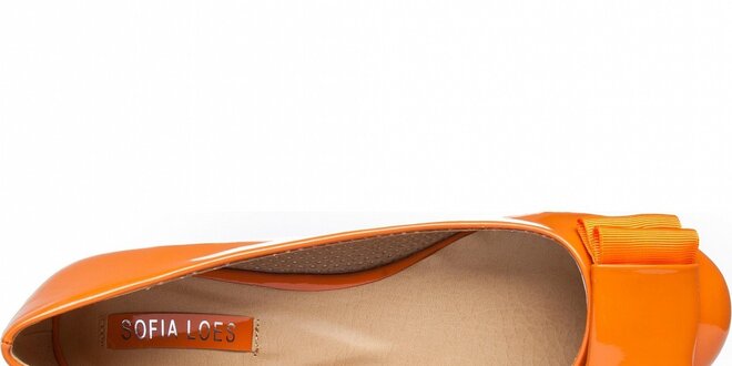 Dámske oranžové lakované baleríny Sofia Loes s mašľou