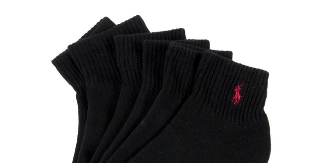 Troje čierne pánske ponožky s lemom Ralph Lauren