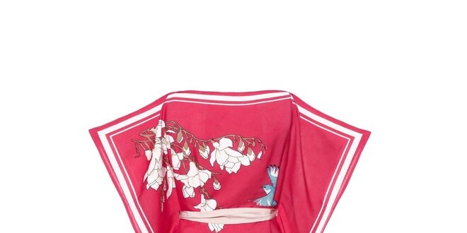 Dámske korálové gejša šaty s potiskom vtáčikov Uttam Boutique