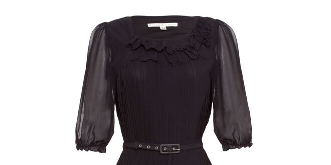 Dámske čierne plisované šaty s opaskom Uttam Boutique