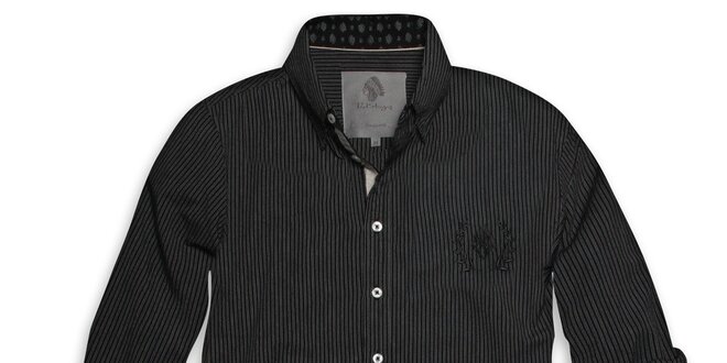 Pánska čierna pruhovaná košeľa s logom Paul Stragas
