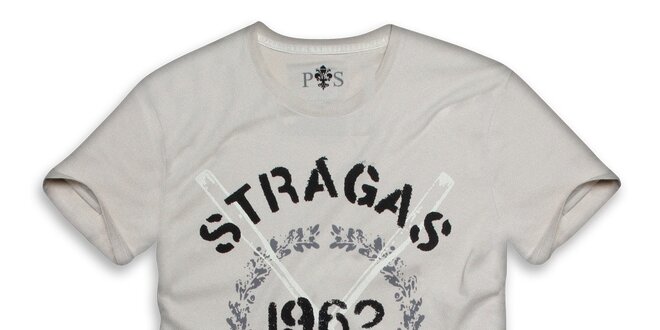 Pánske  béžové tričko s potlačou Paul Stragass