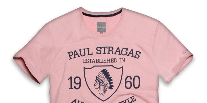 Pánske ružové bavlnené tričko s potlačou Paul Stragas