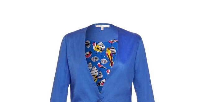 Dámske modré sako s vtáčou podšívkou Uttam Boutique