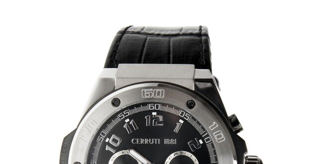 Pánske ocelové hodinky Cerruti 1881 s čiernym koženým pásikom